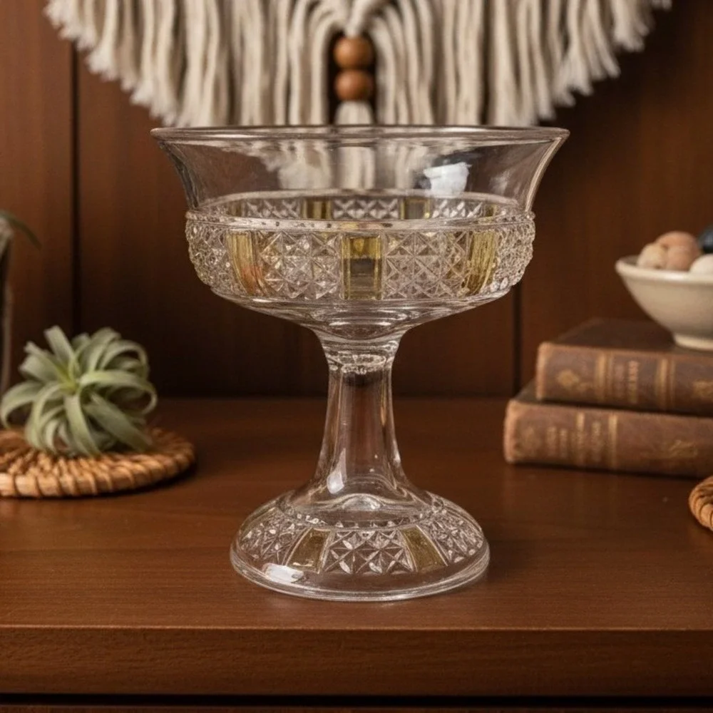 EAPG Yellow Paneled Compote, Antique Footed Serving Dish Replacement Centerpiece